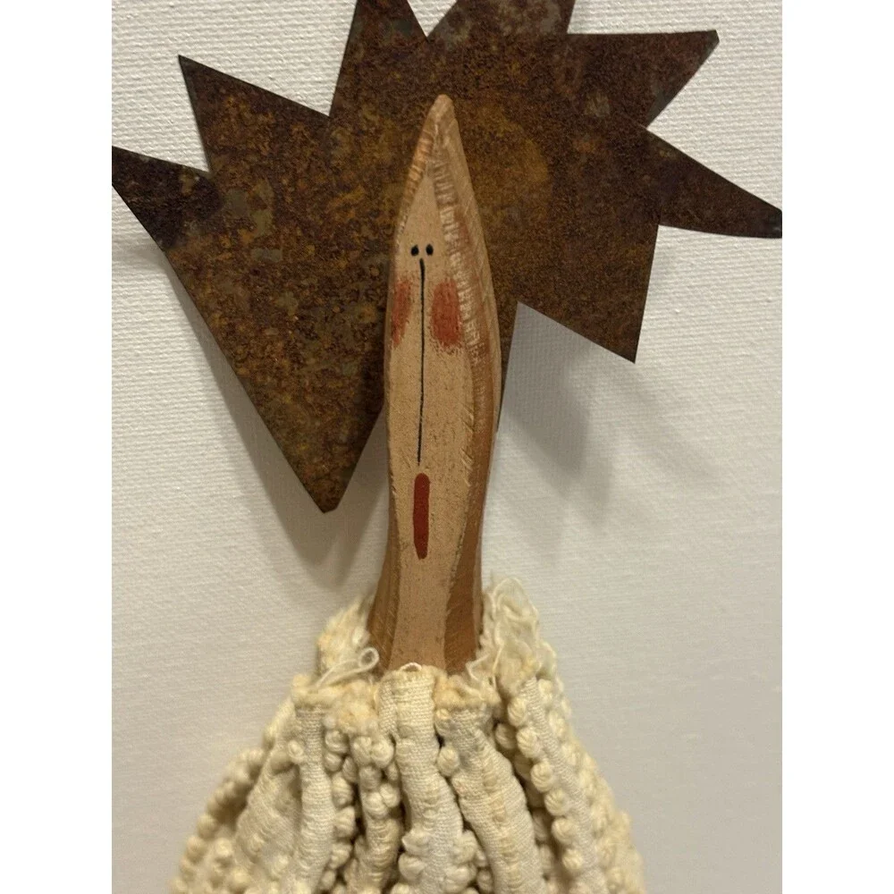 Handmade Primitive Rag Doll Stick Figure 29” Rustic Folk Art Cottagecore Decor